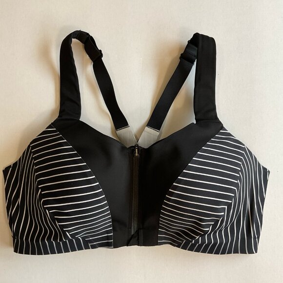 Victoria's Secret Knockout Front-Close Sports Bra, Black/White Pinstripe, 38DD - Picture 4 of 9